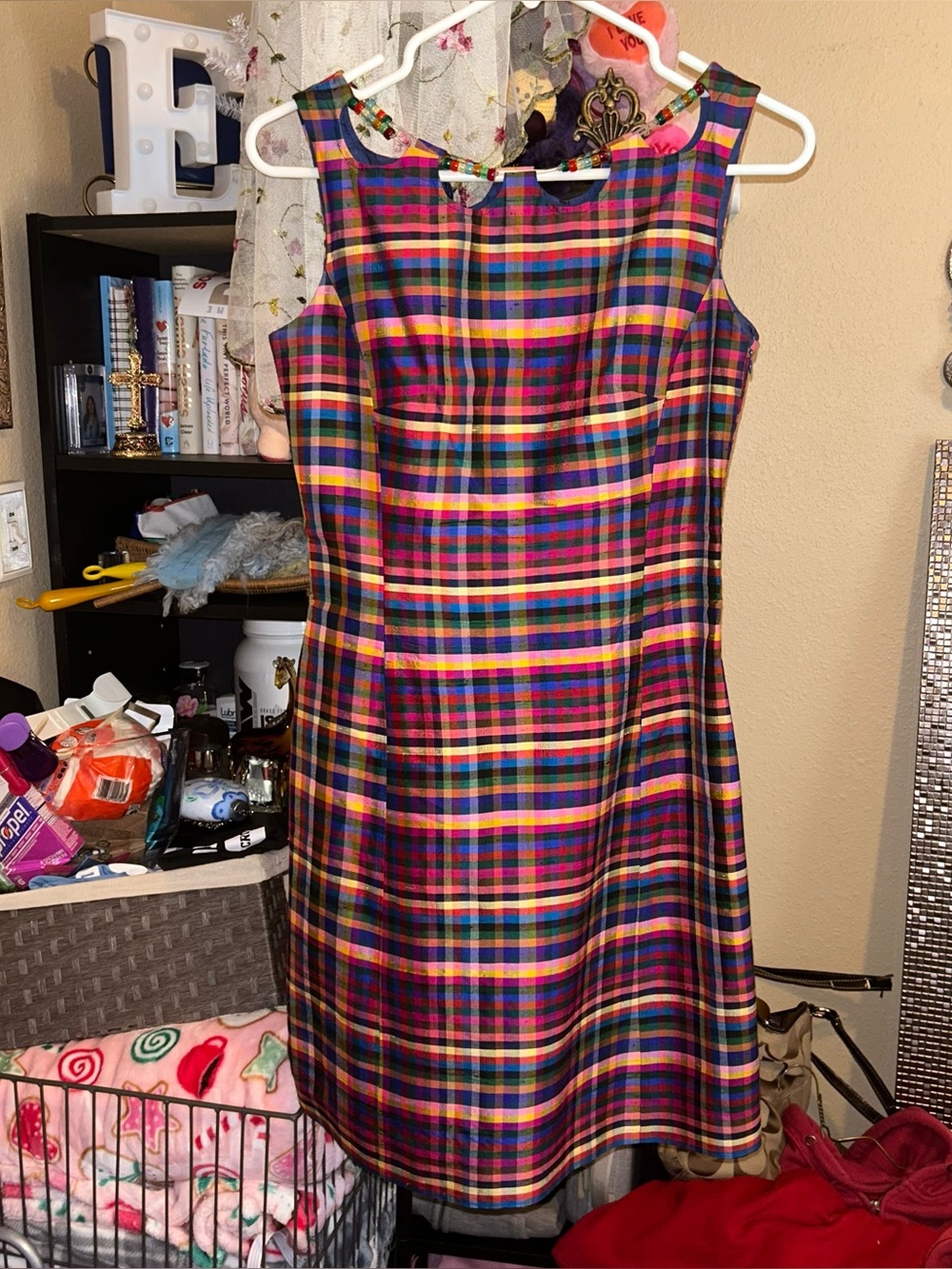 Vintage Moschino Cheap & Chic 100% Silk
Plaid Beaded Dress Made in Italy